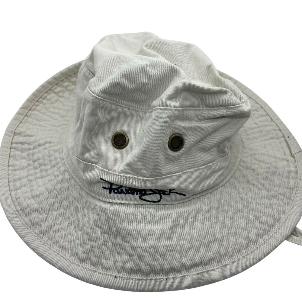 Panama Jack Boonie Hat Vintage Mens Tan & Blue Cotton Fitted Comfort Size Large